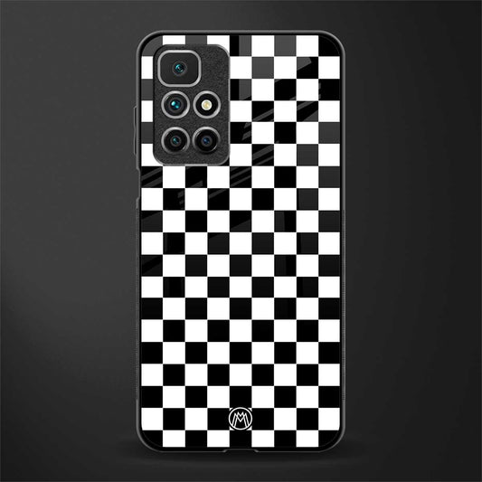 black & white check pattern glass case for redmi 10 prime image