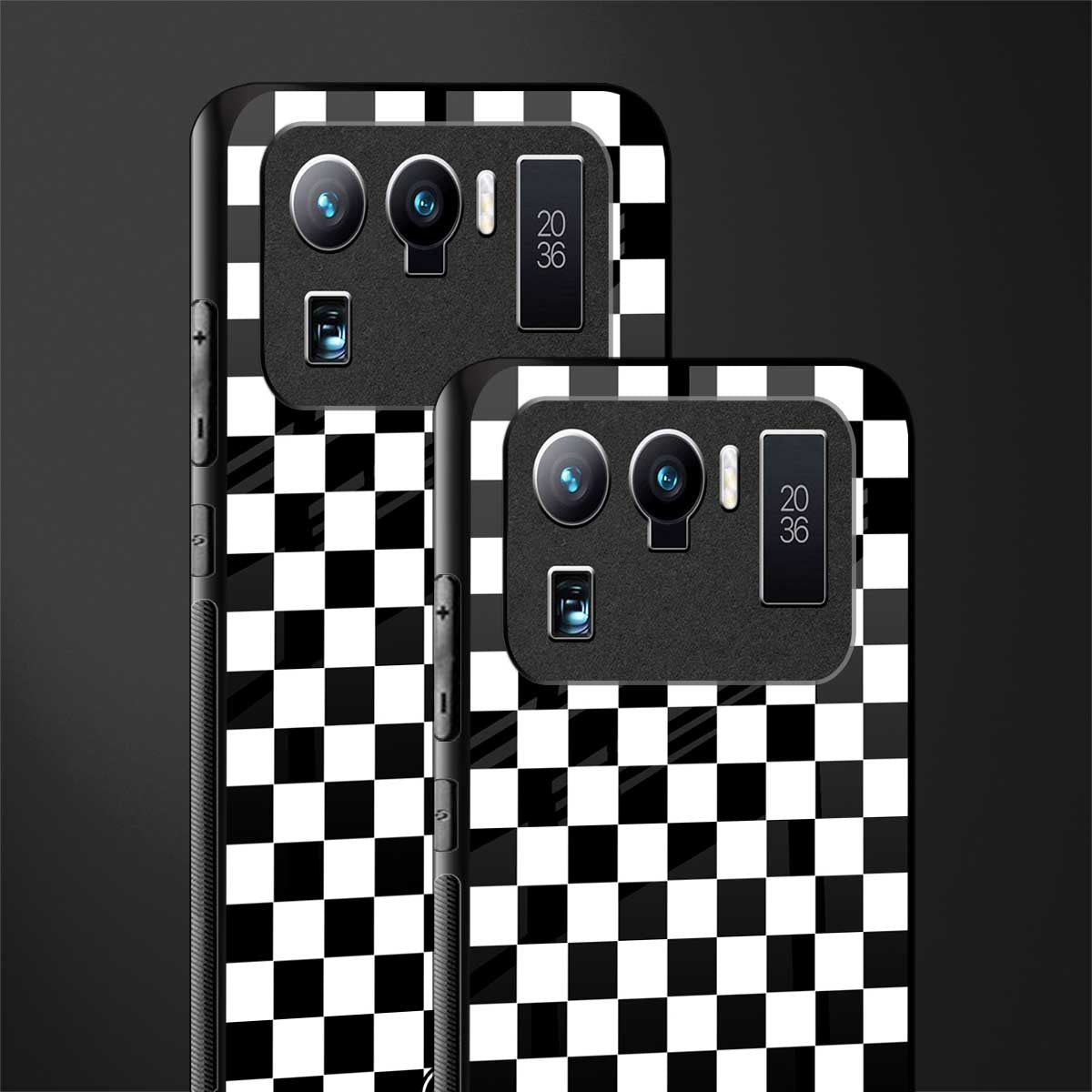 black & white check pattern glass case for mi 11 ultra 5g image-2