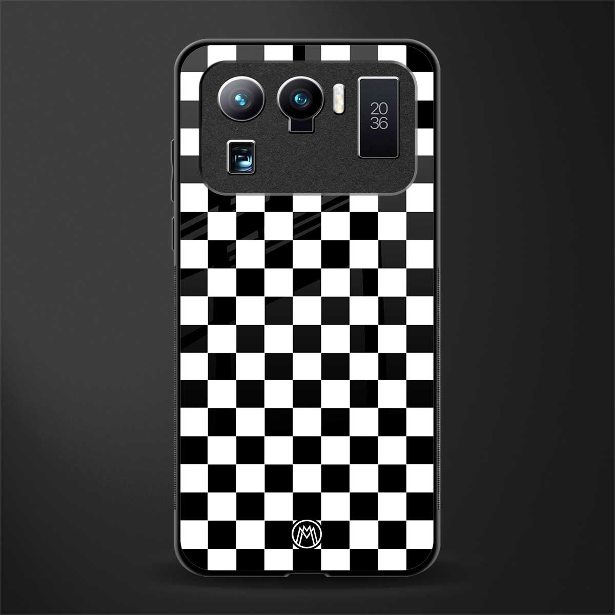 black & white check pattern glass case for mi 11 ultra 5g image