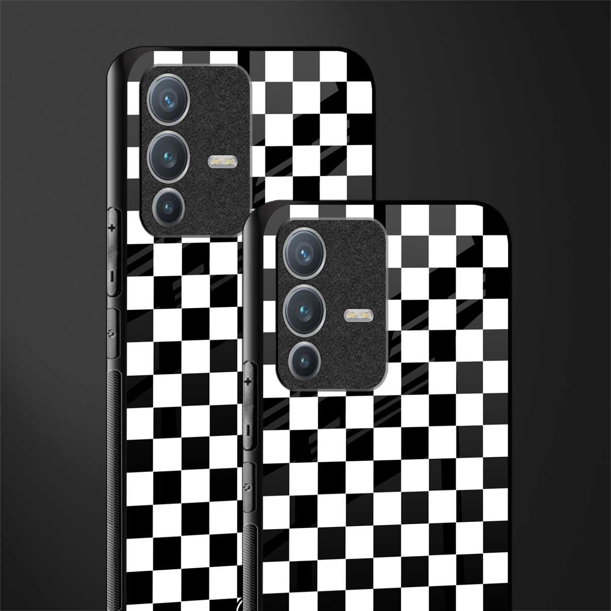 black & white check pattern glass case for vivo v23 pro 5g image-2