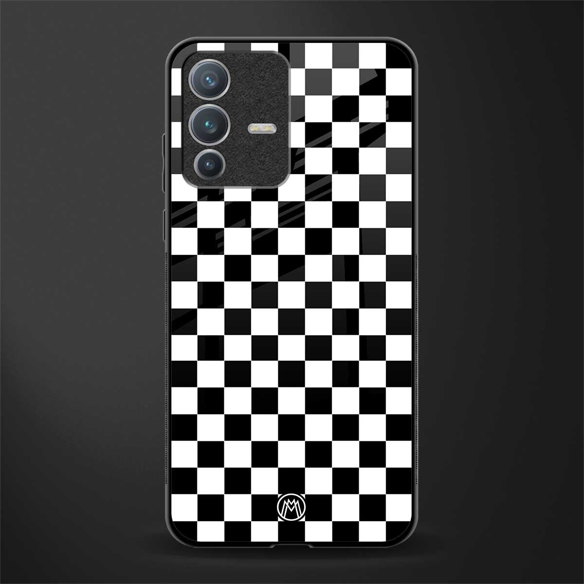 black & white check pattern glass case for vivo v23 pro 5g image