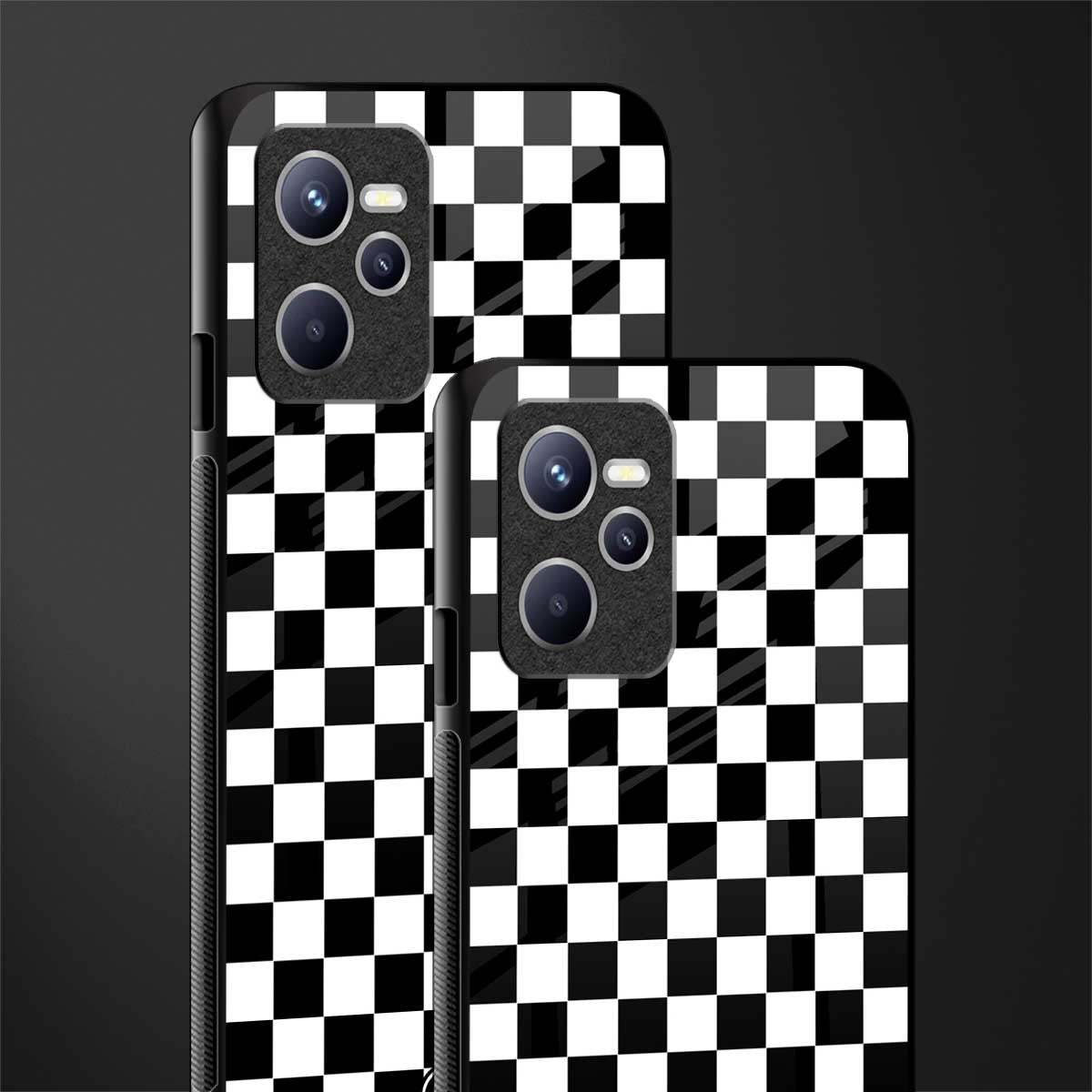 black & white check pattern glass case for realme c35 image-2