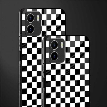 black & white check pattern glass case for vivo y15s image-2