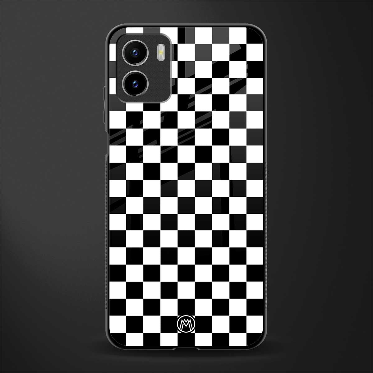 black & white check pattern glass case for vivo y15s image