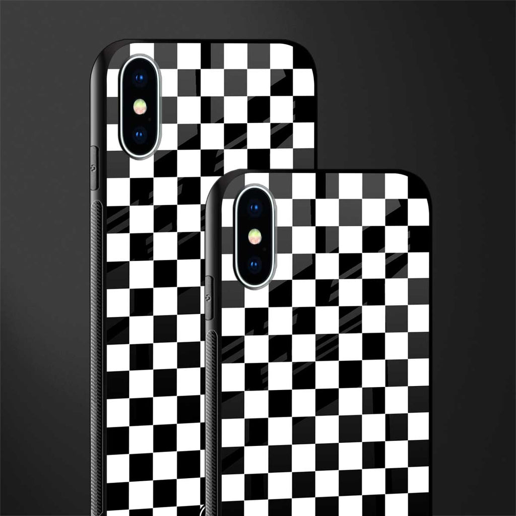 black & white check pattern glass case for iphone xs image-2