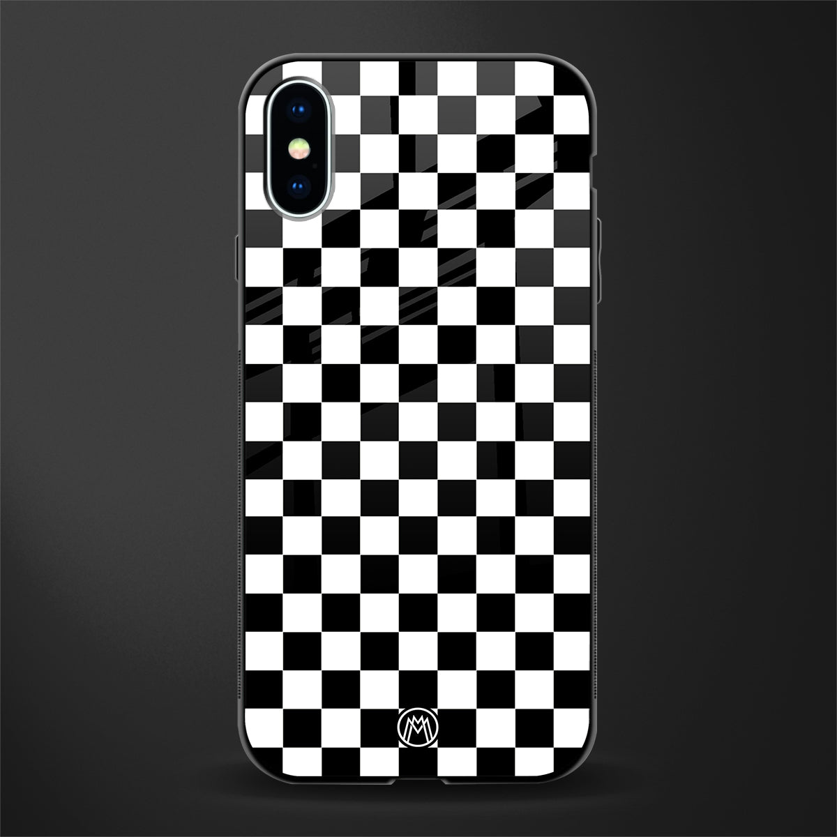black & white check pattern glass case for iphone xs image