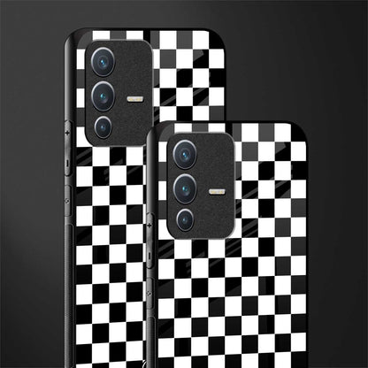 black & white check pattern glass case for vivo v23 5g image-2