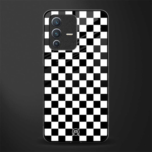 black & white check pattern glass case for vivo v23 5g image