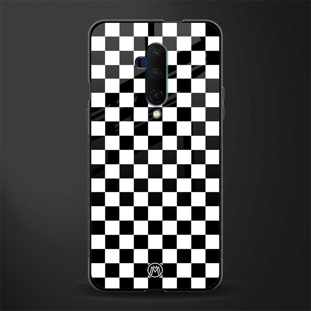 black & white check pattern glass case for oneplus 7t pro image