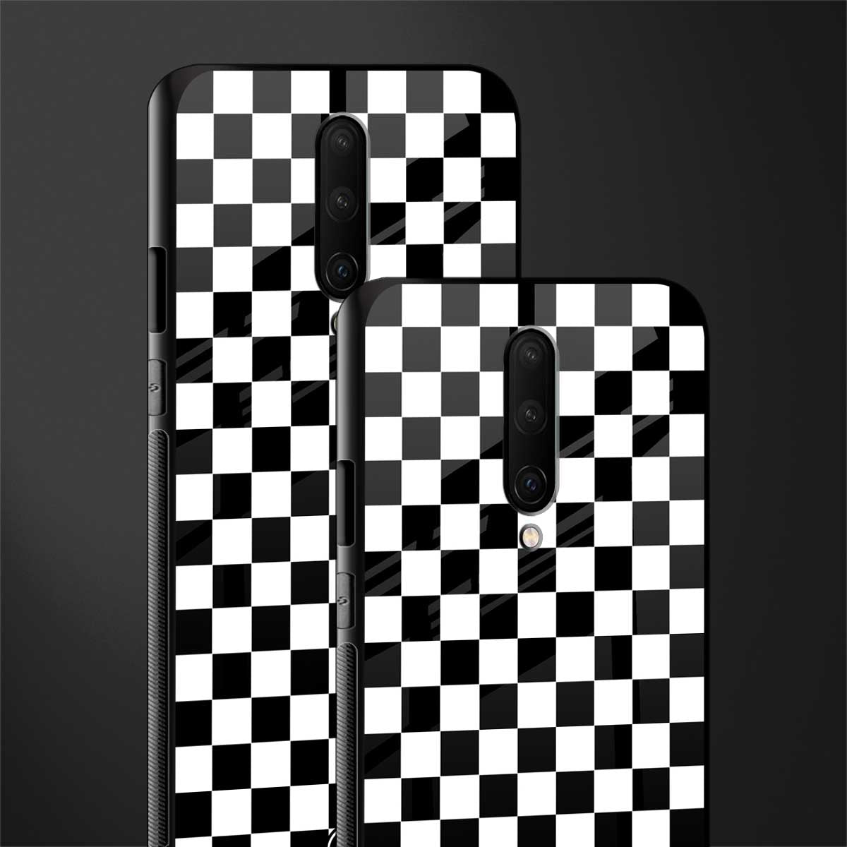 black & white check pattern glass case for oneplus 7 pro image-2