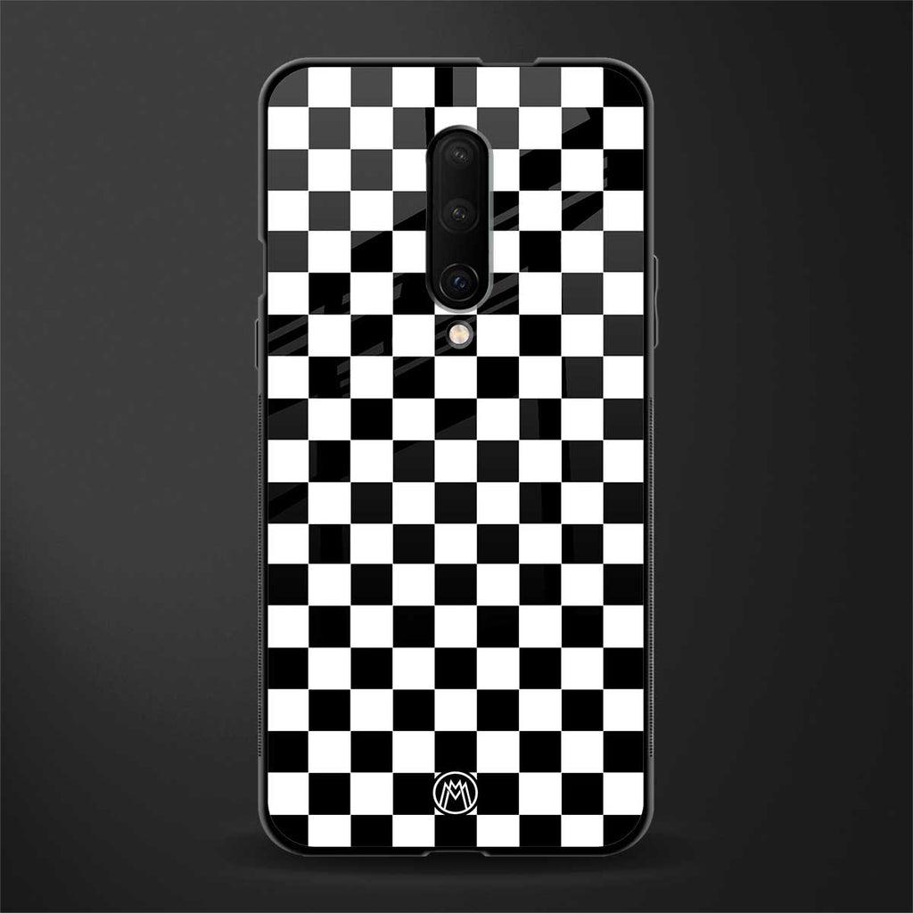 black & white check pattern glass case for oneplus 7 pro image