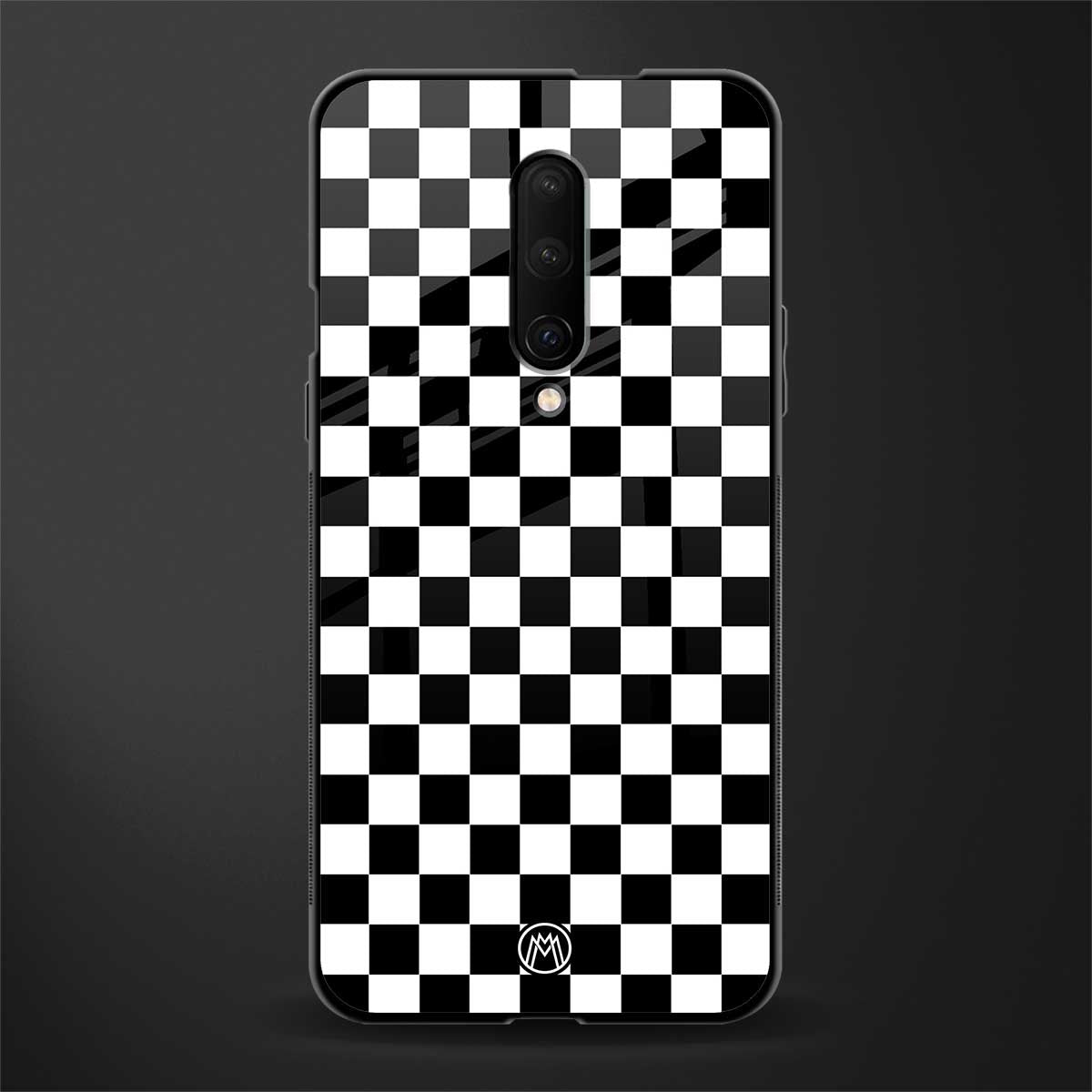 black & white check pattern glass case for oneplus 7 pro image
