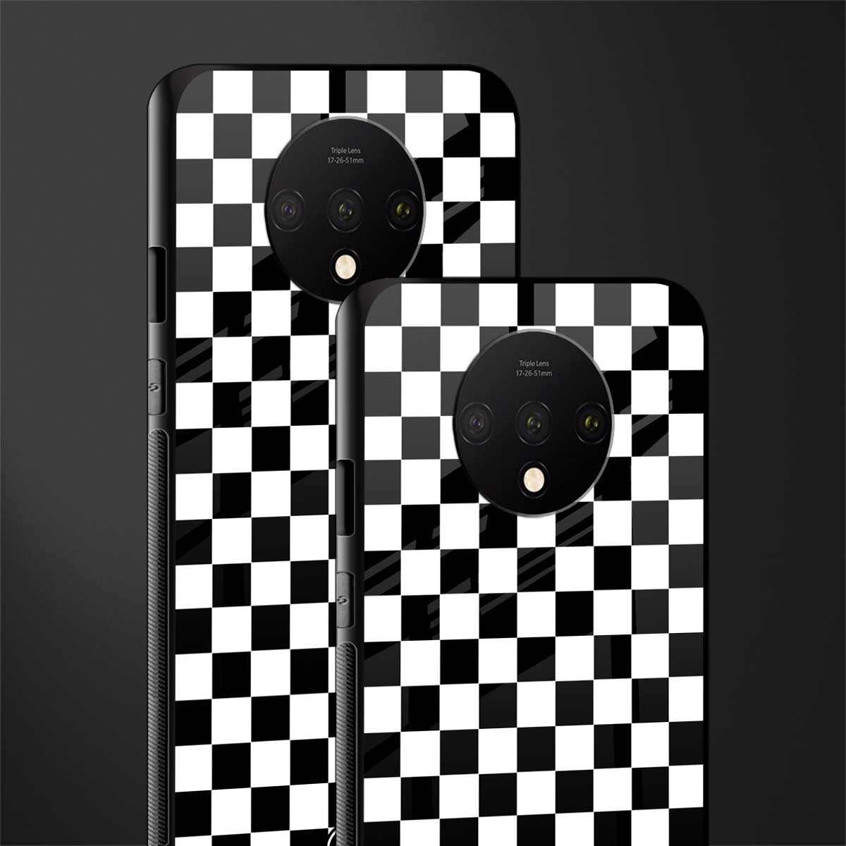 black & white check pattern glass case for oneplus 7t image-2