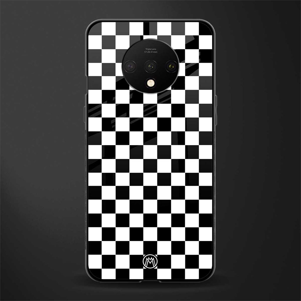 black & white check pattern glass case for oneplus 7t image