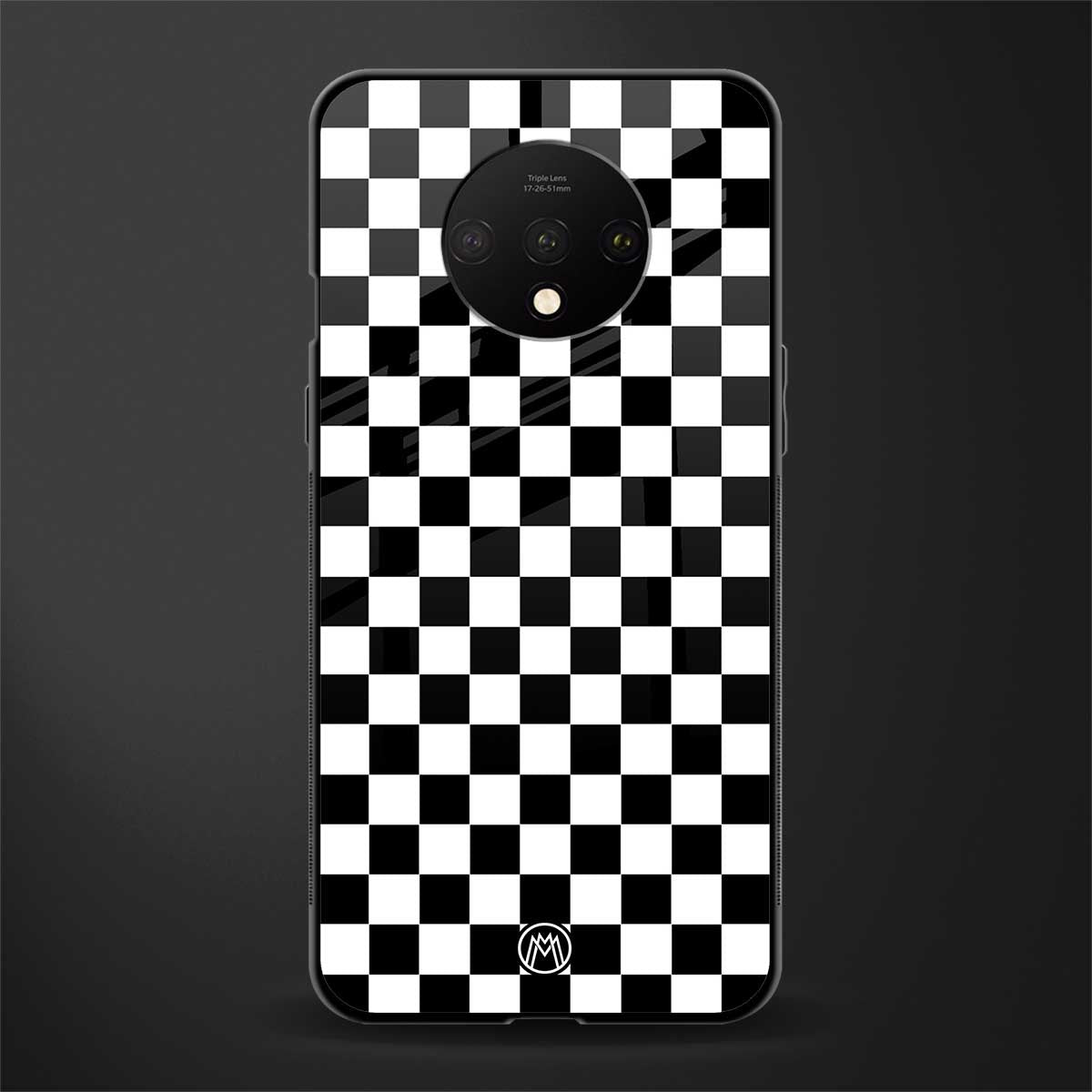 black & white check pattern glass case for oneplus 7t image