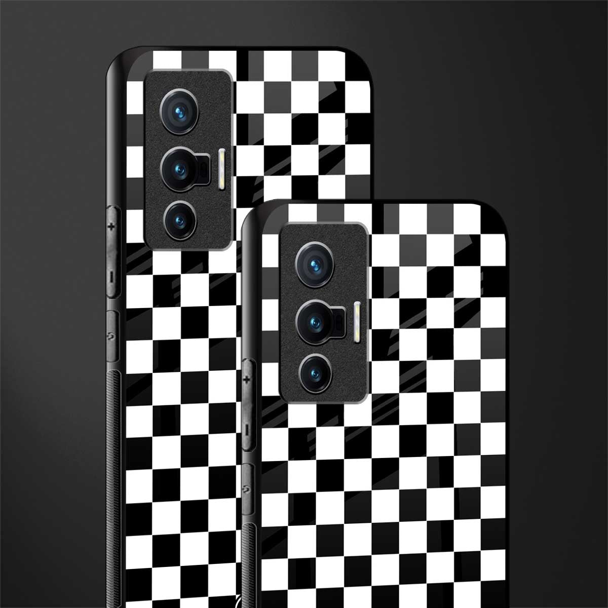 black & white check pattern glass case for vivo x70 image-2