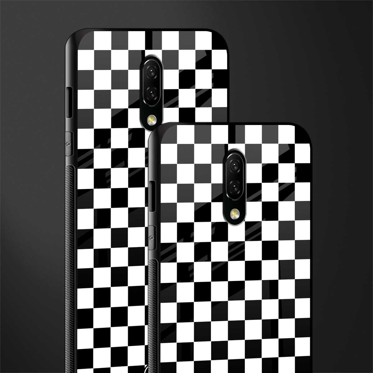 black & white check pattern glass case for oneplus 7 image-2