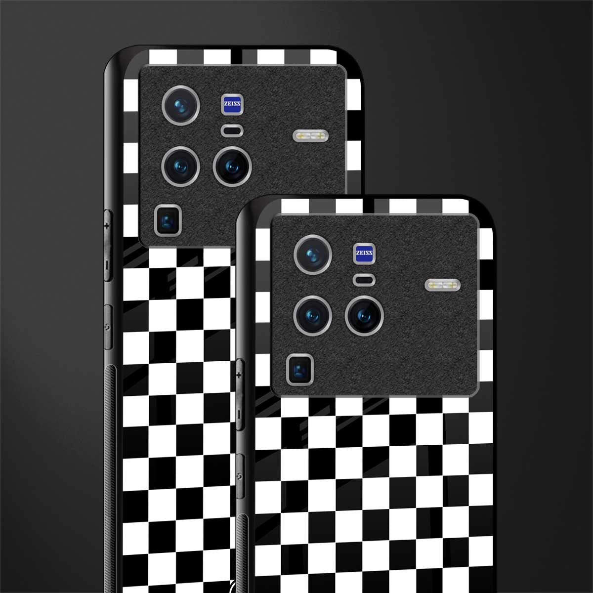 black & white check pattern glass case for vivo x80 pro 5g image-2