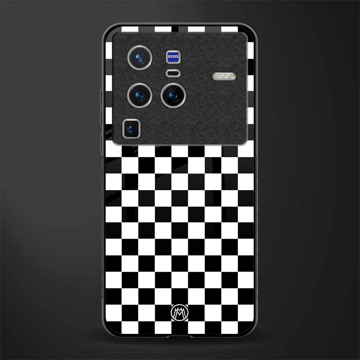 black & white check pattern glass case for vivo x80 pro 5g image