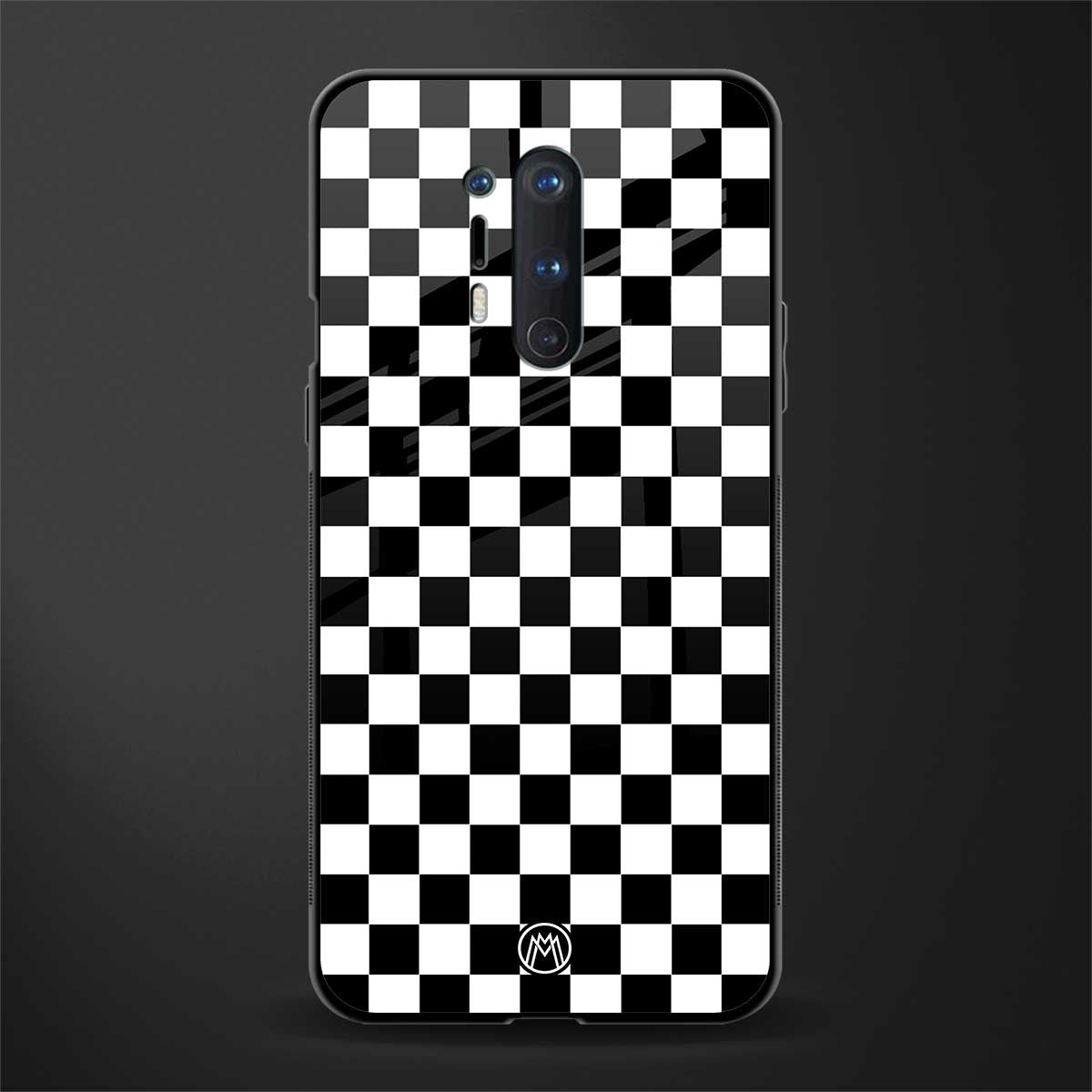 black & white check pattern glass case for oneplus 8 pro image