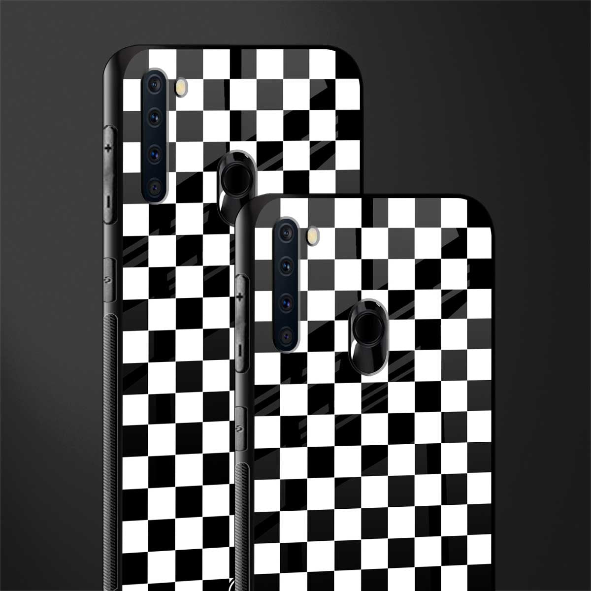 black & white check pattern glass case for samsung a21 image-2