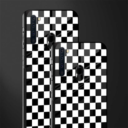 black & white check pattern glass case for samsung a21 image-2