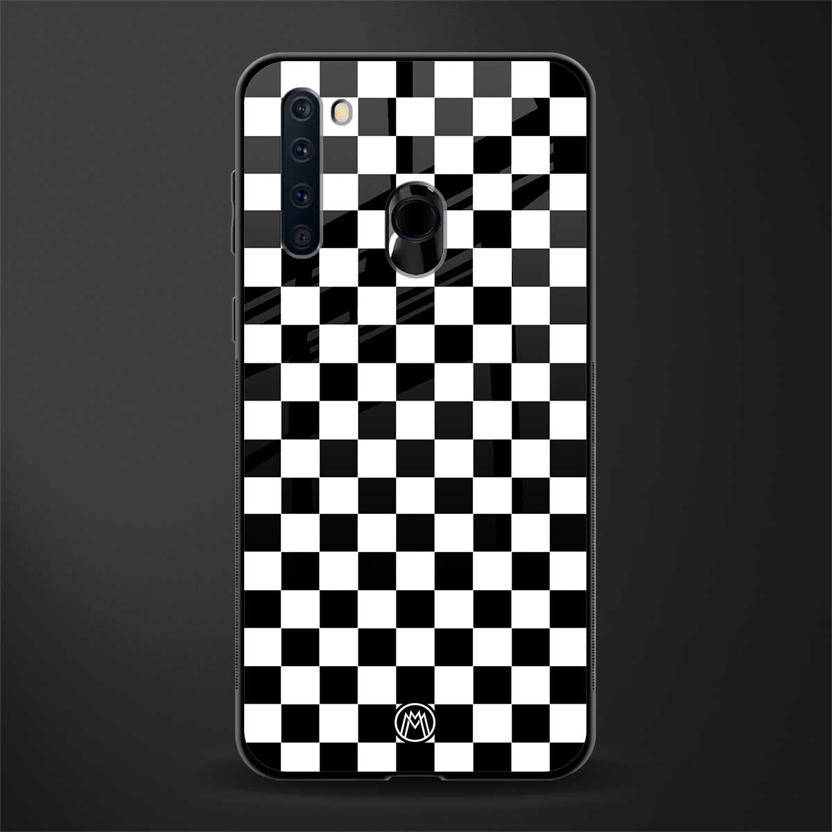 black & white check pattern glass case for samsung a21 image