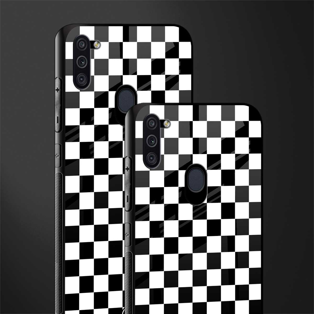 black & white check pattern glass case for samsung a11 image-2
