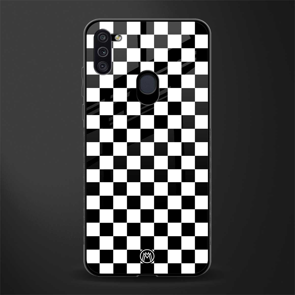 black & white check pattern glass case for samsung a11 image