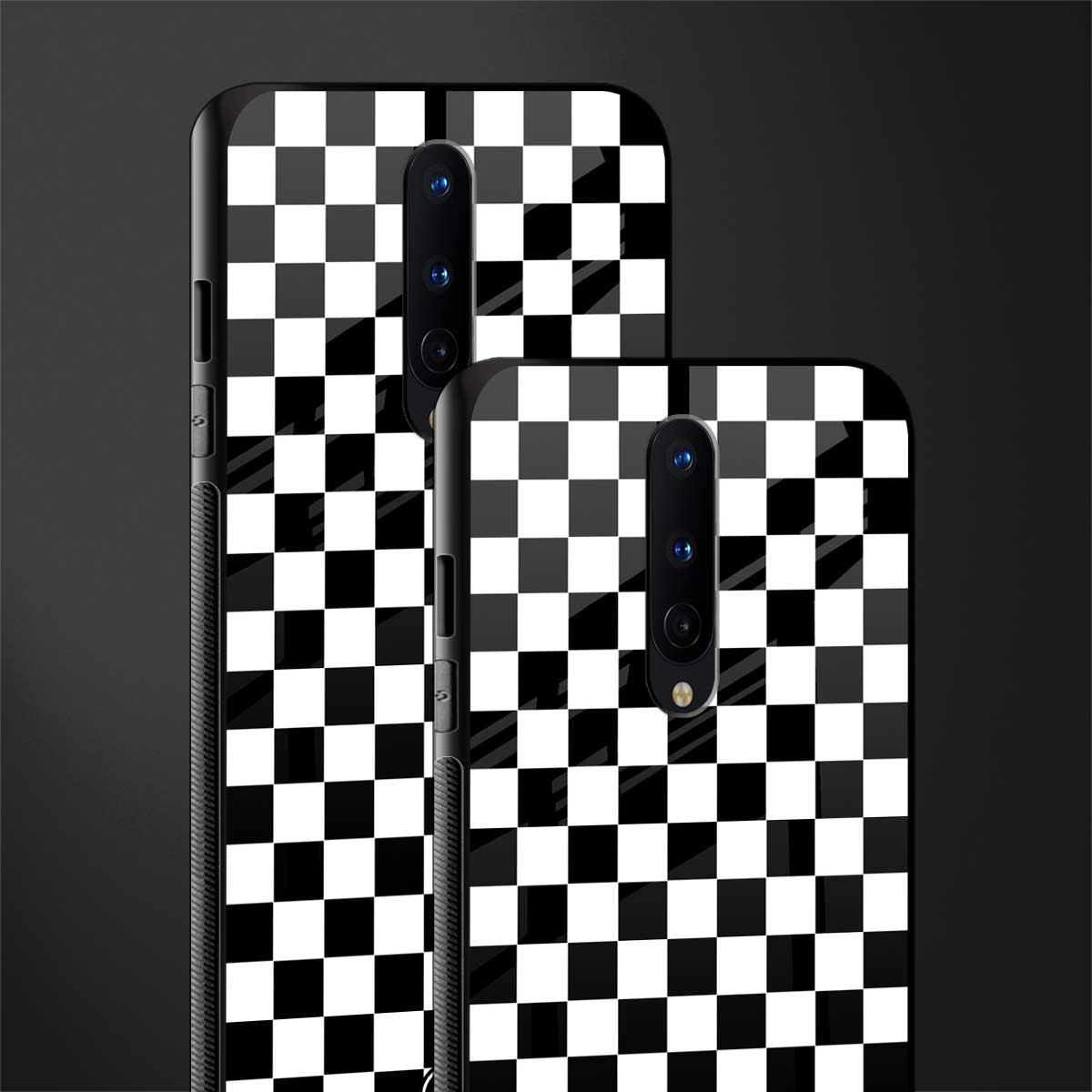black & white check pattern glass case for oneplus 8 image-2