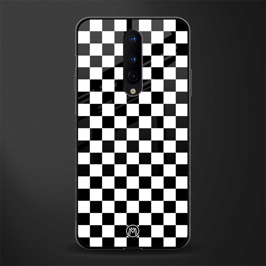 black & white check pattern glass case for oneplus 8 image