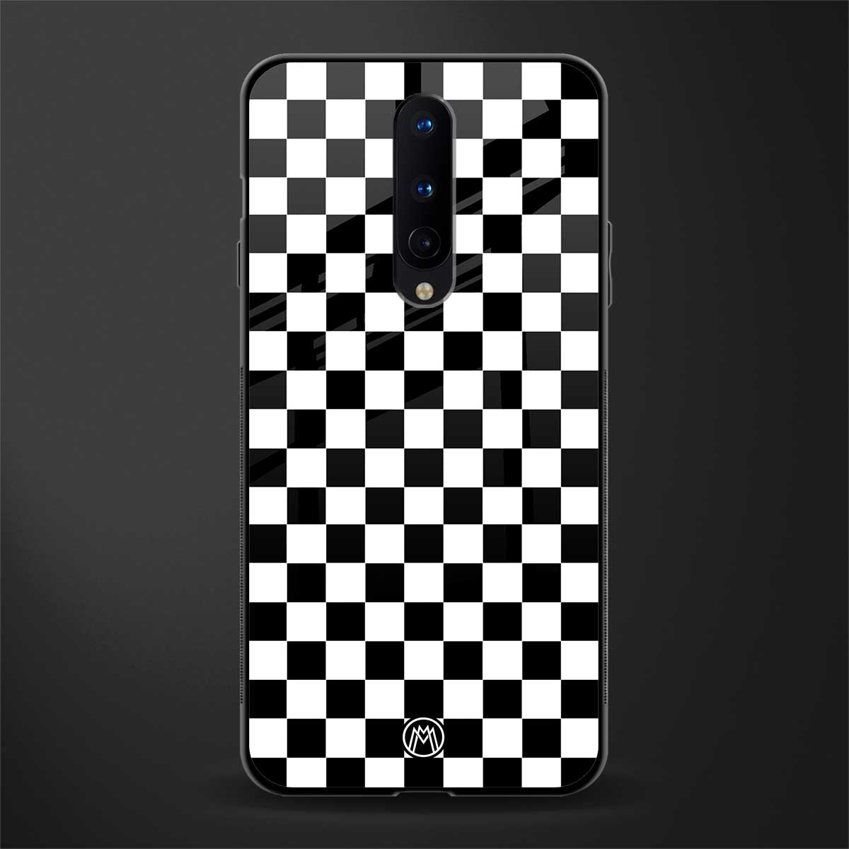 black & white check pattern glass case for oneplus 8 image