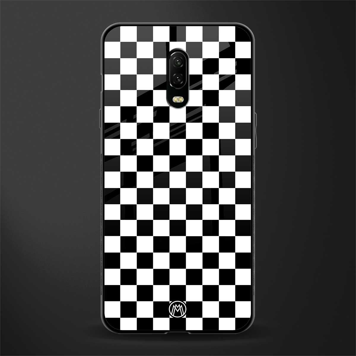black & white check pattern glass case for oneplus 6t image
