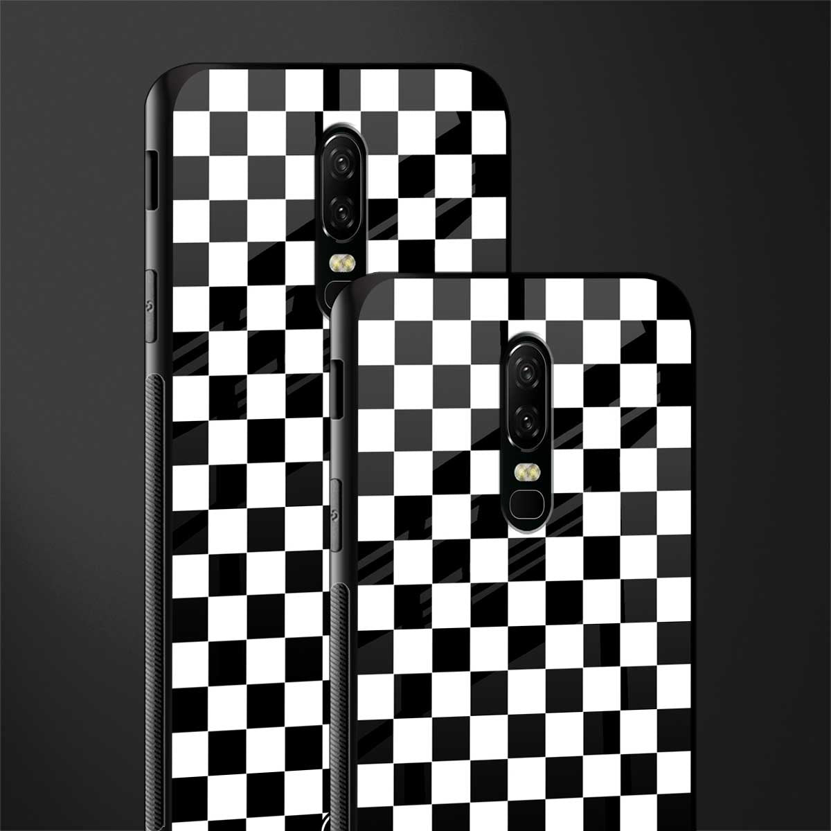black & white check pattern glass case for oneplus 6 image-2