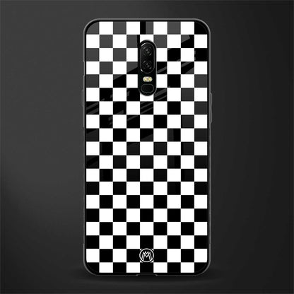black & white check pattern glass case for oneplus 6 image