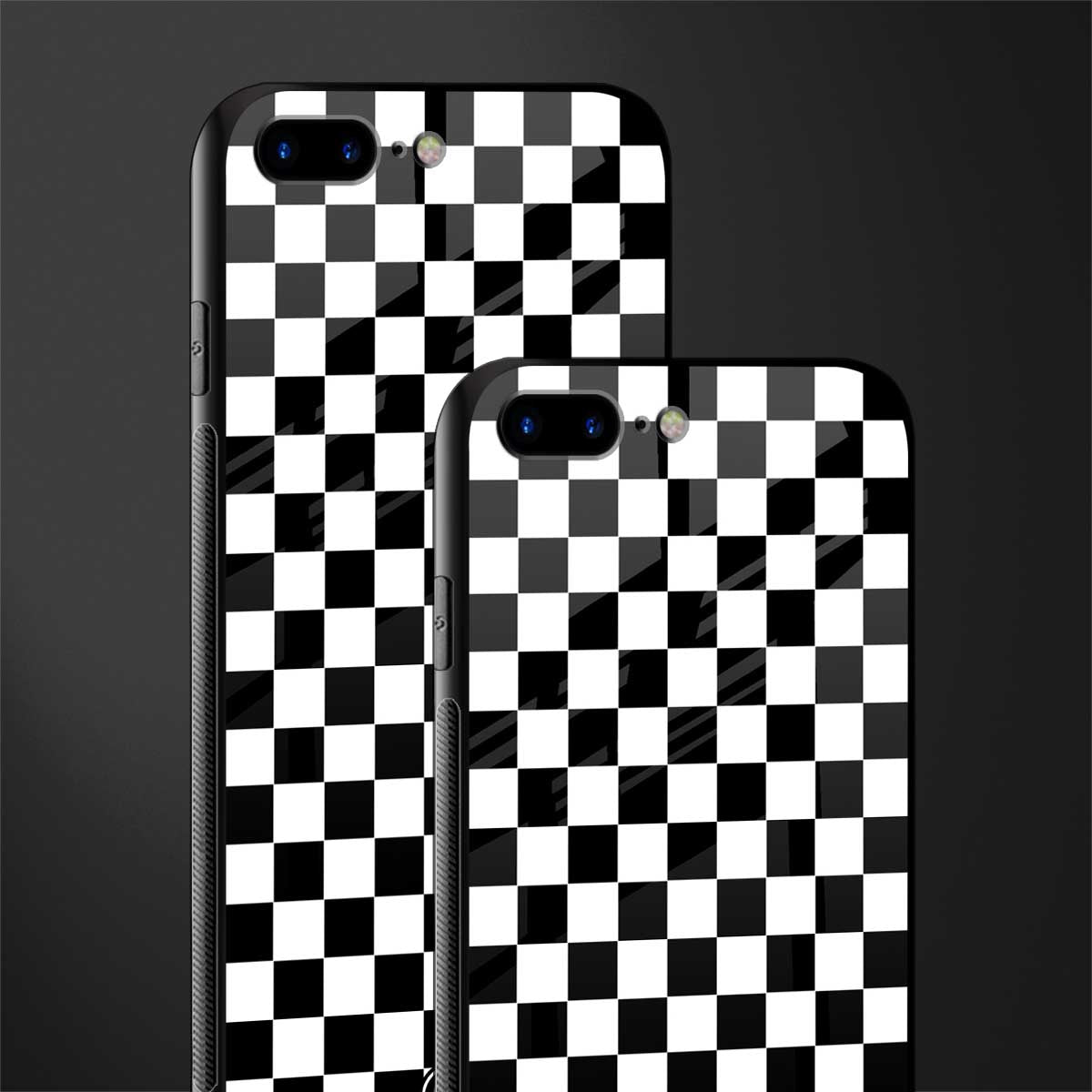 black & white check pattern glass case for iphone 8 plus image-2