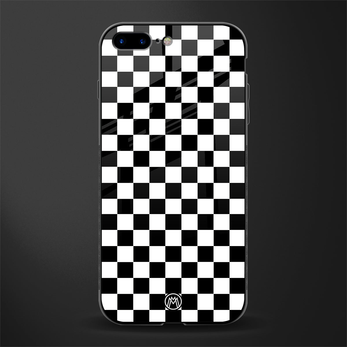 black & white check pattern glass case for iphone 8 plus image