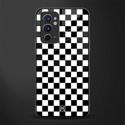 black & white check pattern glass case for oneplus 9rt image