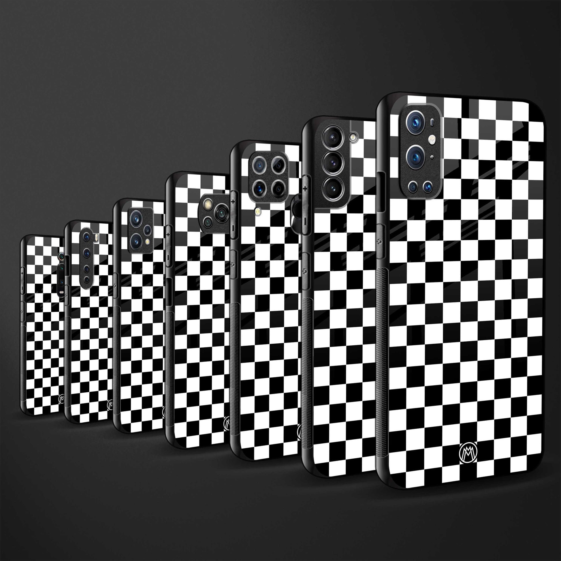 black & white check pattern glass case for redmi 9 prime image-3