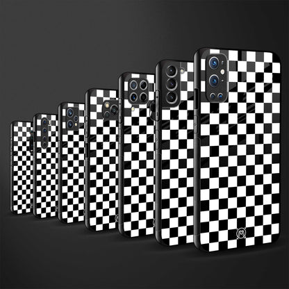 black & white check pattern glass case for redmi 9 image-3