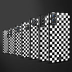 black & white check pattern glass case for vivo t1 5g image-3
