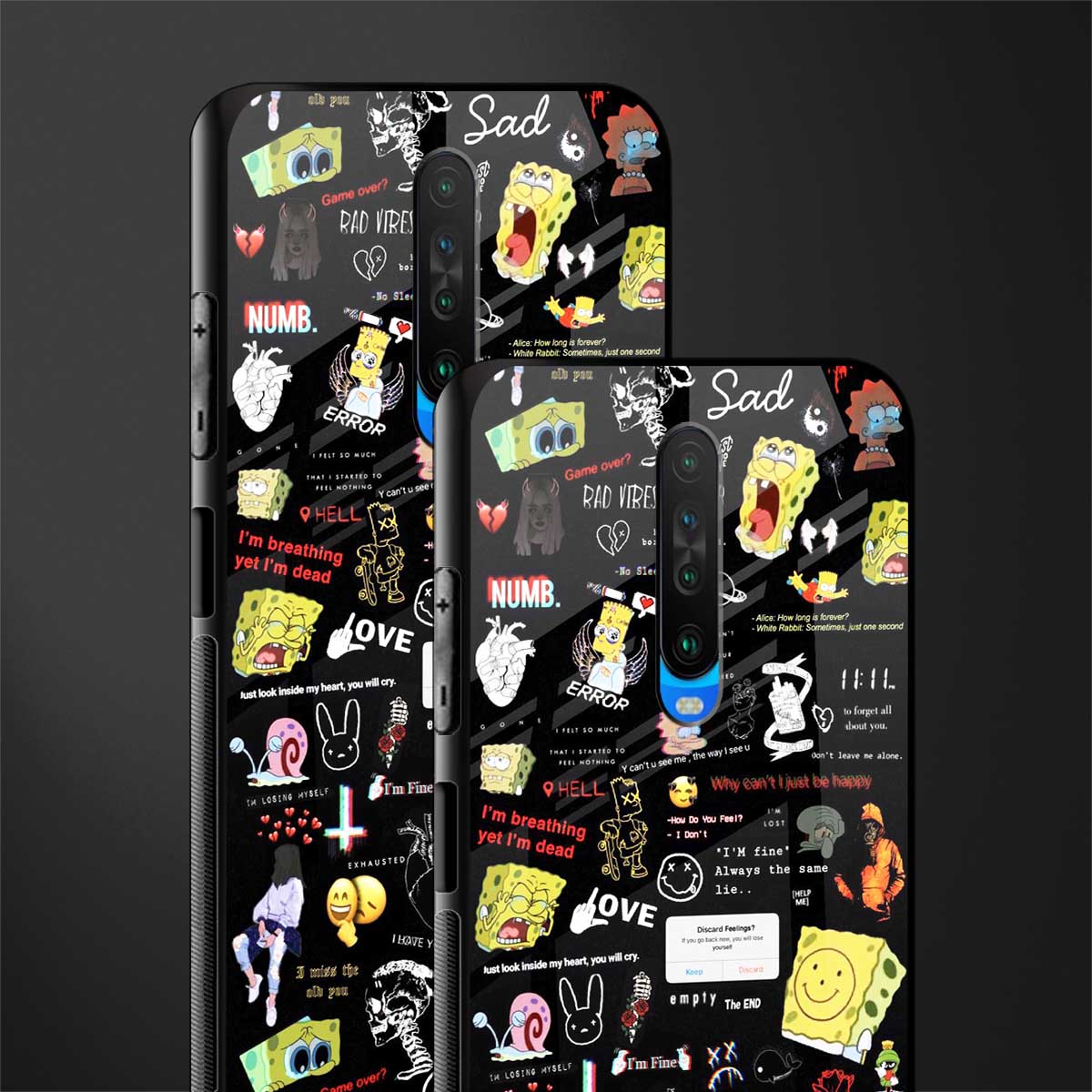 black aesthetic collage glass case for poco x2 image-2