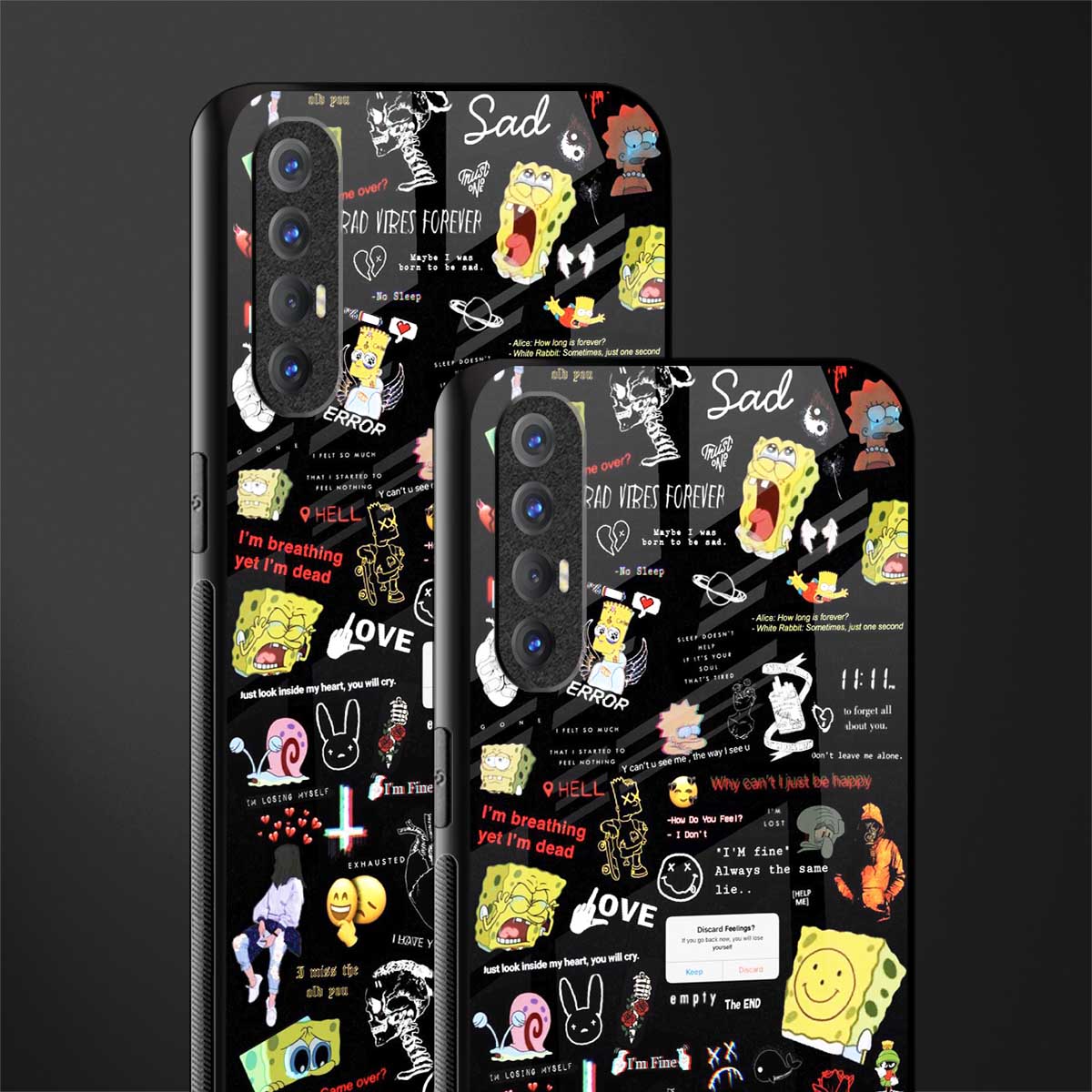 black aesthetic collage glass case for oppo reno 3 pro image-2