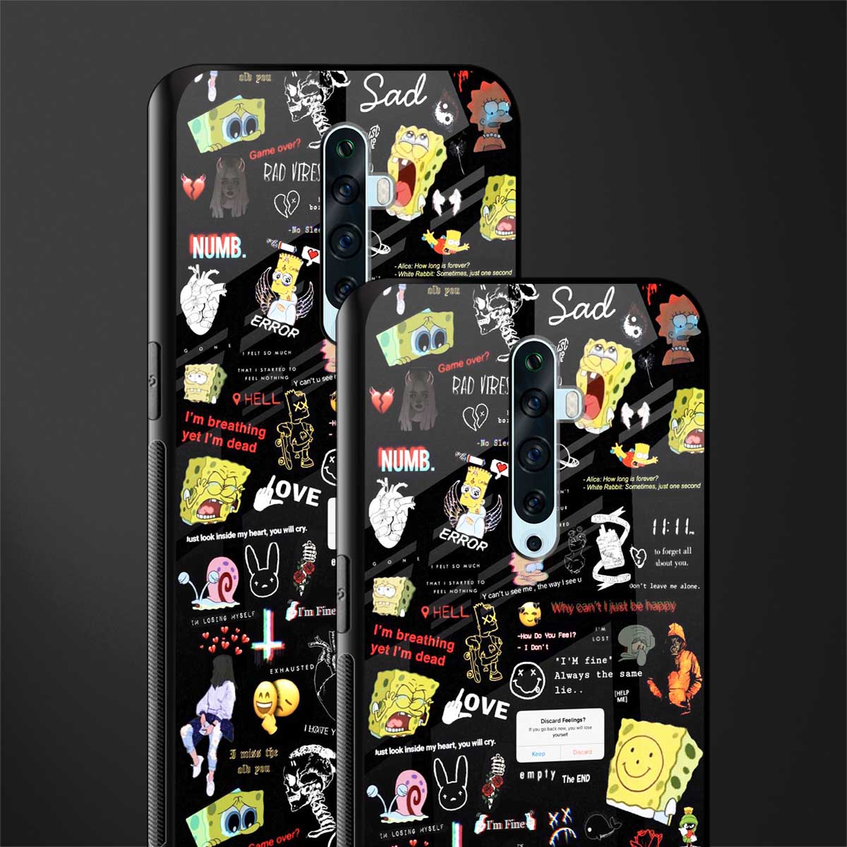 black aesthetic collage glass case for oppo reno 2f image-2