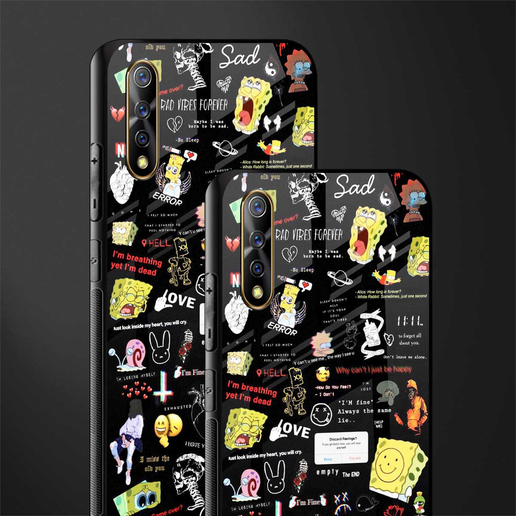 black aesthetic collage glass case for vivo s1 image-2