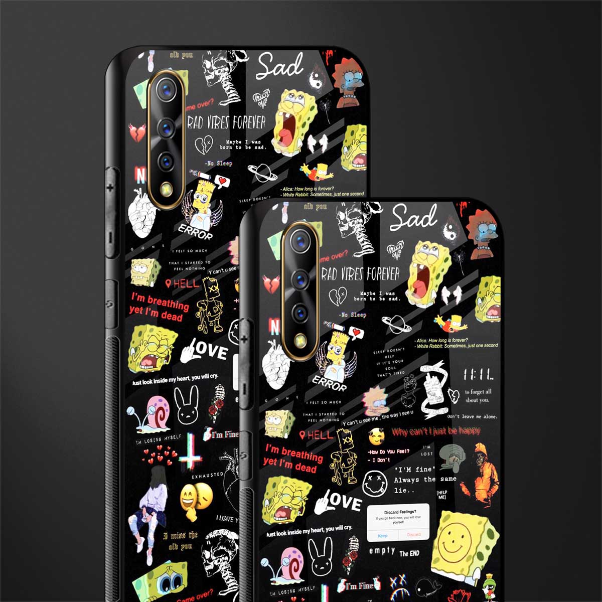 black aesthetic collage glass case for vivo s1 image-2