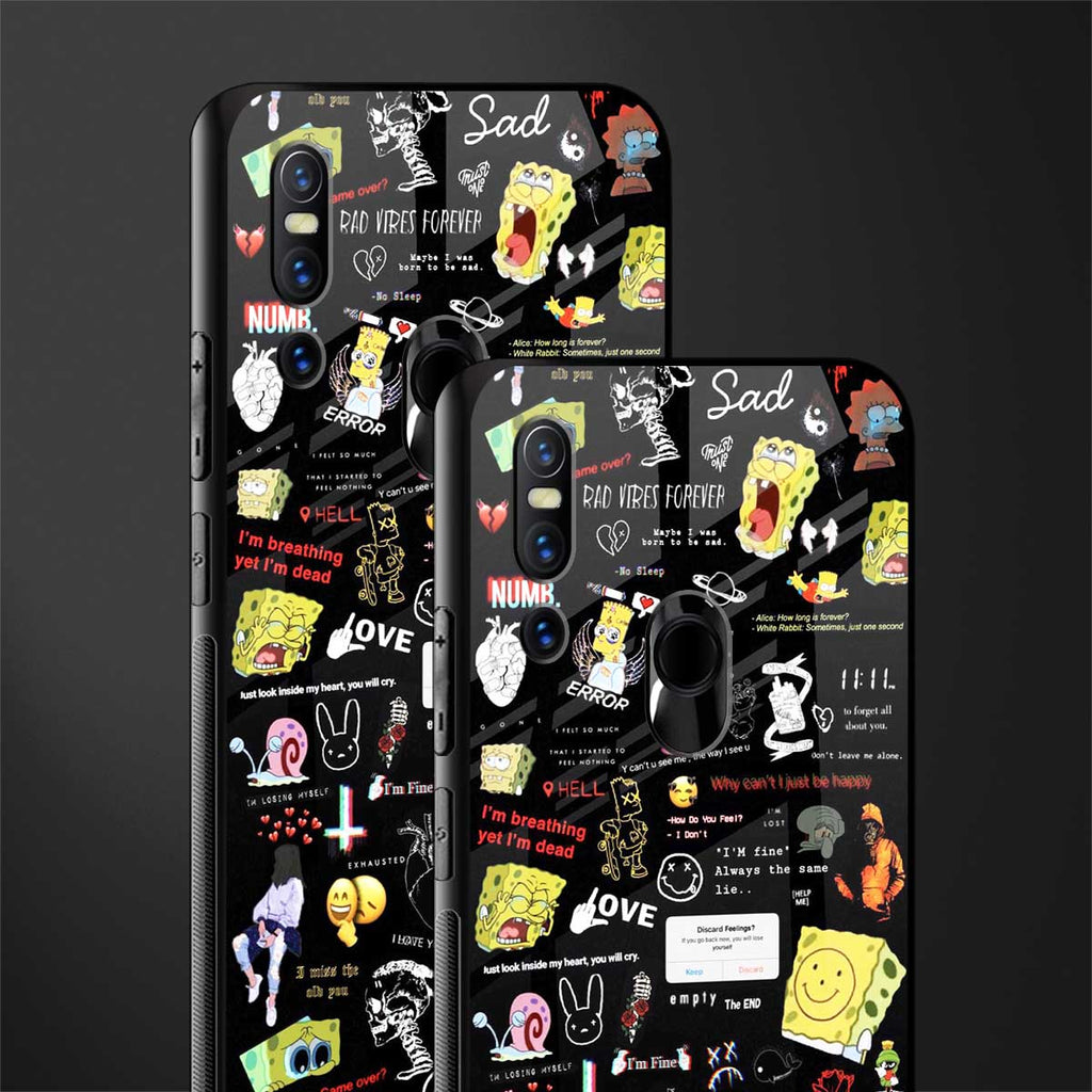 black aesthetic collage glass case for vivo v15 image-2