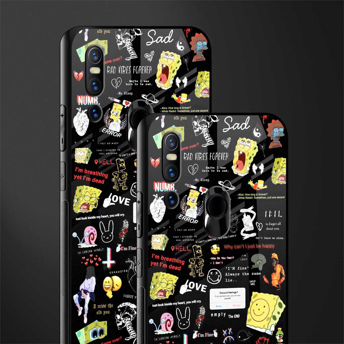 black aesthetic collage glass case for vivo v15 image-2