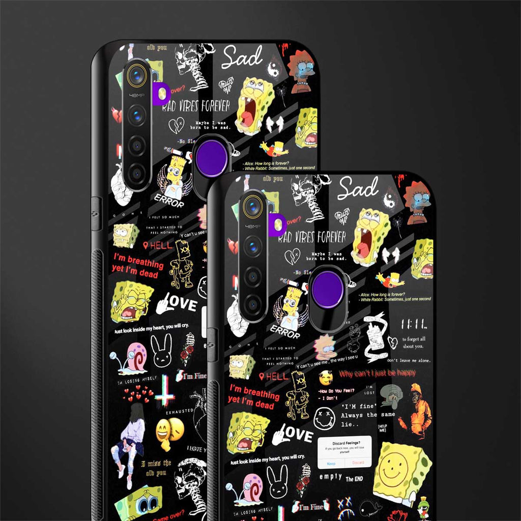 black aesthetic collage glass case for realme 5i image-2