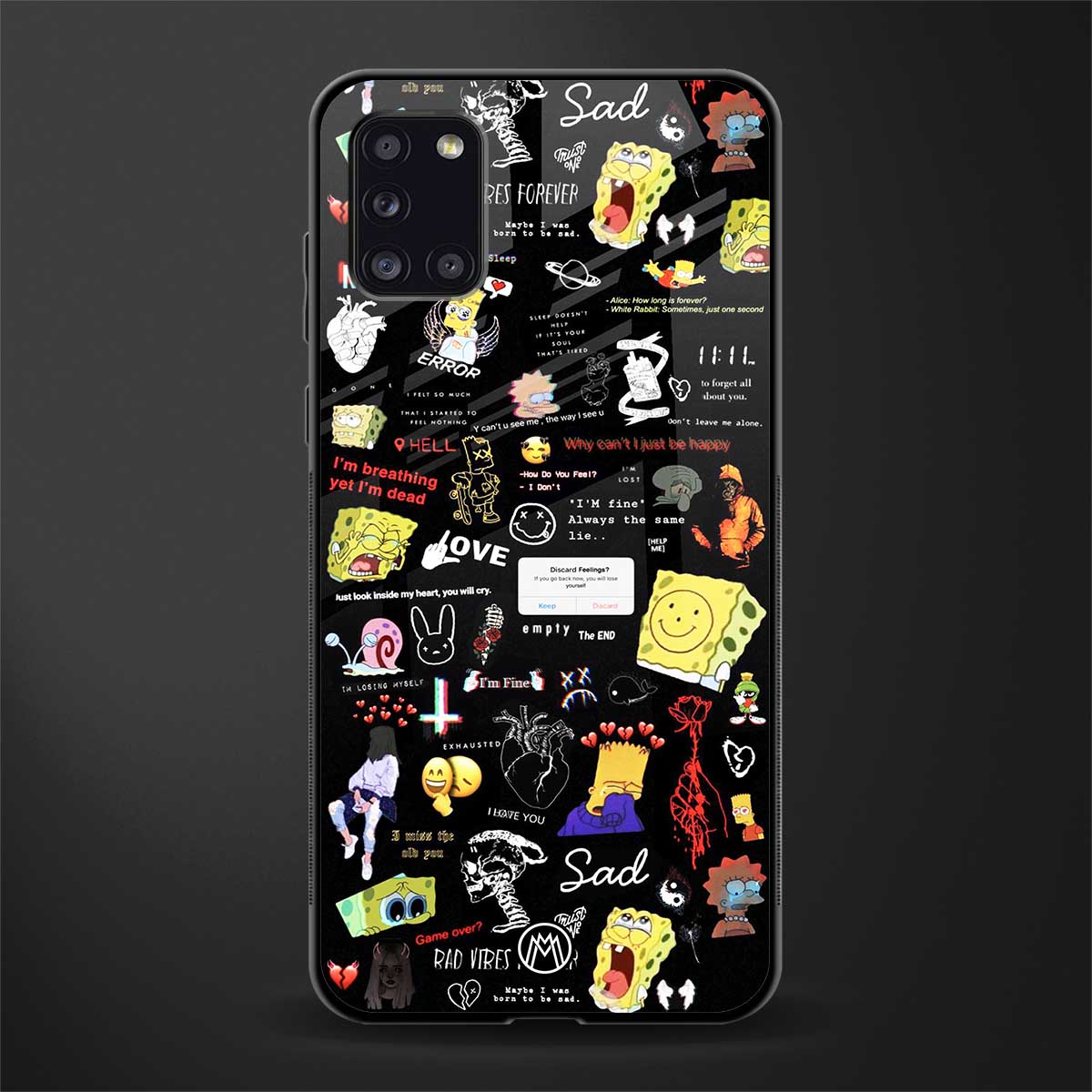 black aesthetic collage glass case for samsung galaxy a31 image